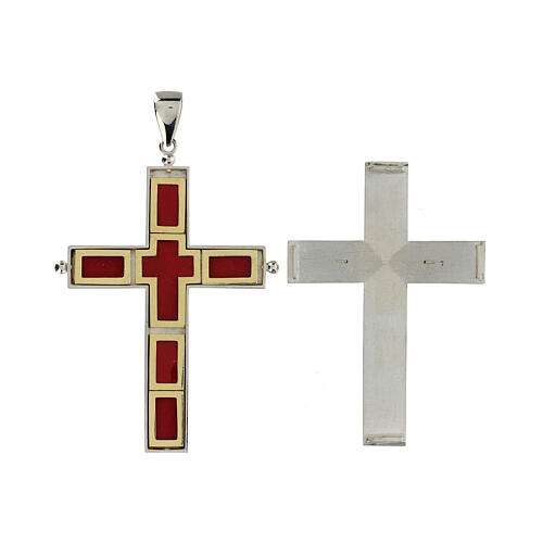 Openable pectoral cross with reliquary, 925 silver, gold plated fish 3
