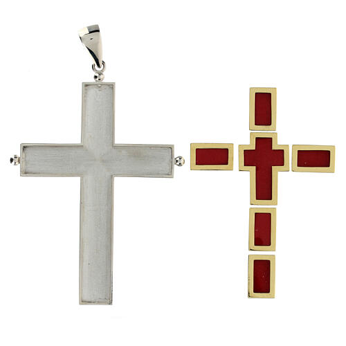 Openable pectoral cross with reliquary, 925 silver, gold plated fish 4