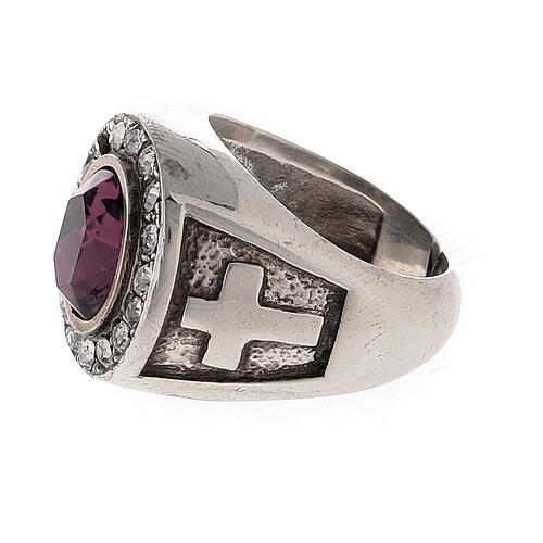Bishop's ring with crosses, amethyst and crystals, 925 silver 2
