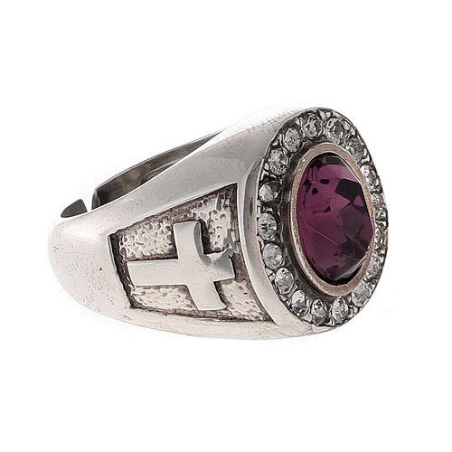 Bishop's ring with crosses, amethyst and crystals, 925 silver 3