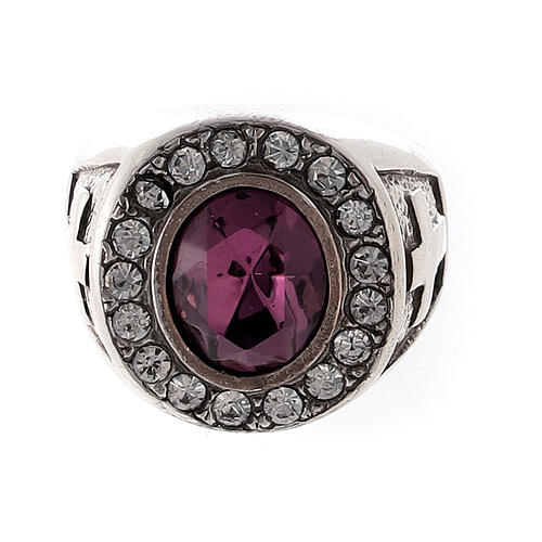 Bishop's ring with crosses, amethyst and crystals, 925 silver 4