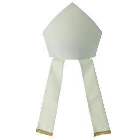 Simple white mitre with gold fringes by Vebi Confezioni