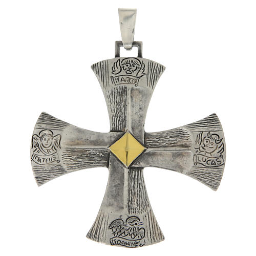 Bischofskreuz aus 925er Silber – bicolor mit Evangelistensymbolen – 7,5 × 7 cm 1