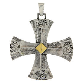 Croix pectorale Grecque argent 925 7,5x7 cm bicolore