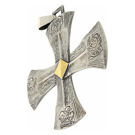 Croix pectorale Grecque argent 925 7,5x7 cm bicolore