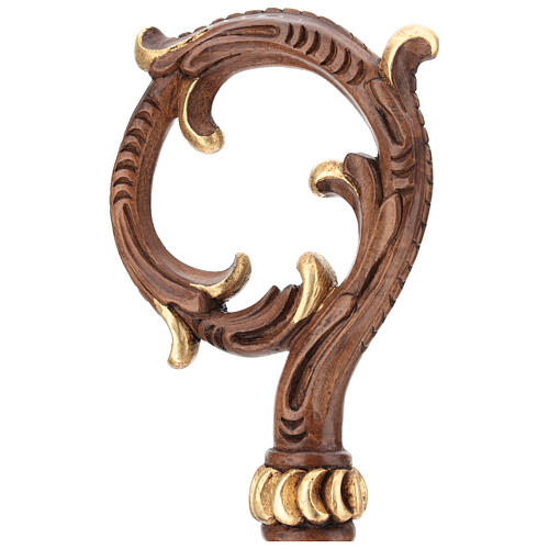 Carved wood crosier with gold details, with case and holy oil stock 2