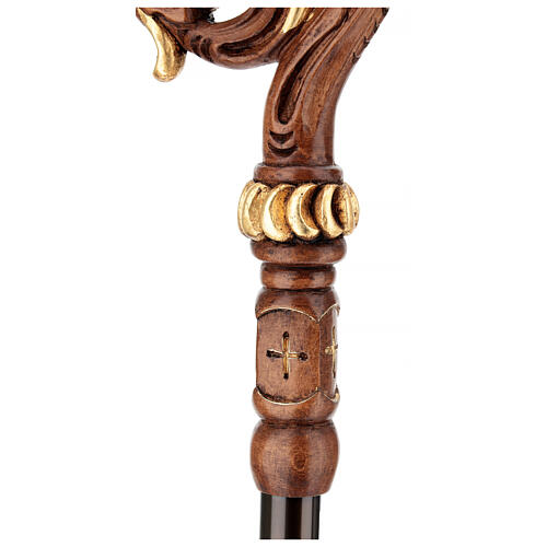 Carved wood crosier with gold details, with case and holy oil stock 3