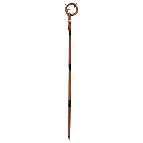 Carved wood crosier with gold details, with case and holy oil stock 4