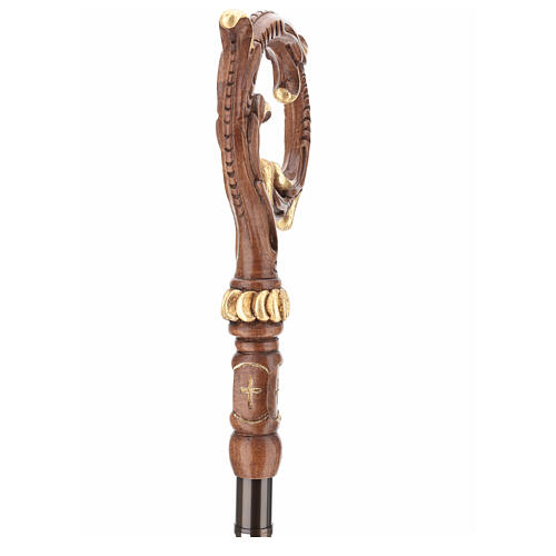 Carved wood crosier with gold details, with case and holy oil stock 6