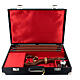 Carved wood crosier with gold details, with case and holy oil stock s10