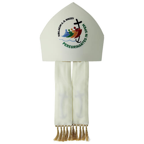 Mitra zum Jubiläum 2025 – Elfenbeinfarben mit offiziellem Logo (Latein), inkl. Schutzhülle 4