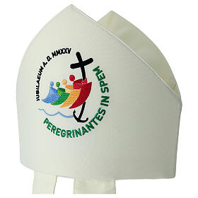 Ivory mitre with official Latin logo ofJubilee 2025, case included