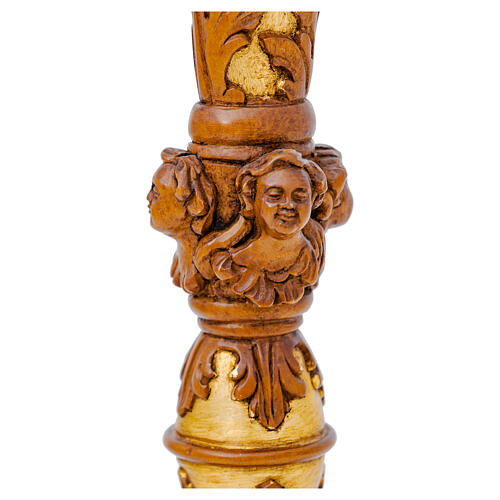 Carved wood crosier with angels and gold leaf 5