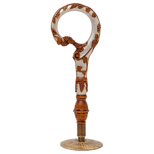 Carved wooden pastoral staff with silver grape leaf design 1