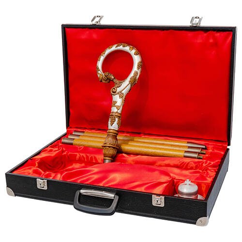 Carved wooden pastoral staff with silver grape leaf design 2