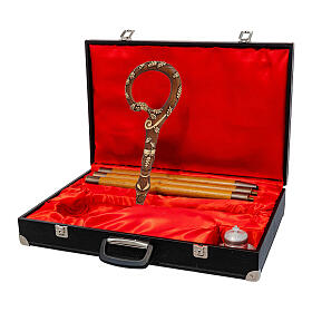 Carved wood pastoral staff with gold wheat leaf