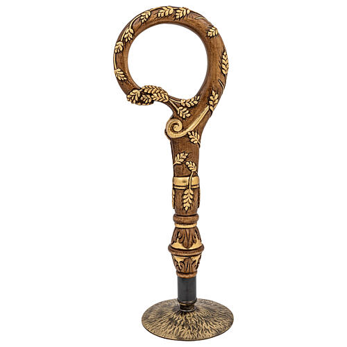 Carved wood pastoral staff with gold wheat leaf 1