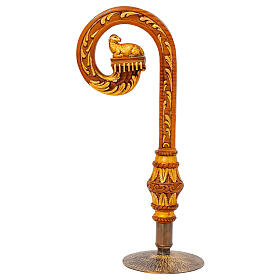 Lamb Pastoral Staff with Carved Wood and Gold Leaf Cross