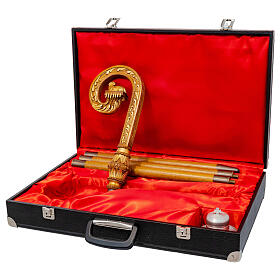 Lamb Pastoral Staff with Carved Wood and Gold Leaf Cross