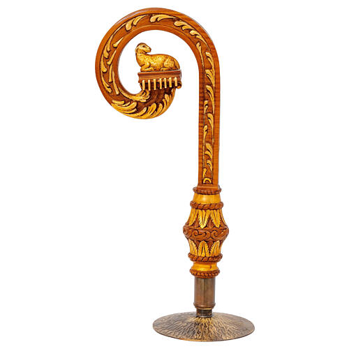Lamb Pastoral Staff with Carved Wood and Gold Leaf Cross 1