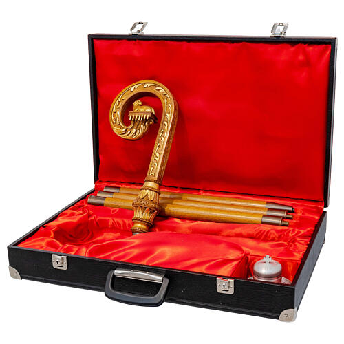 Lamb Pastoral Staff with Carved Wood and Gold Leaf Cross 2