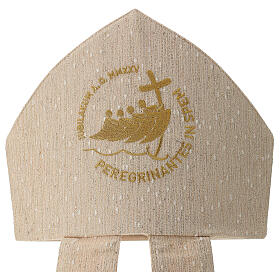 White and gold mitre with embroidered golden cross and anchor for Jubilee 2025