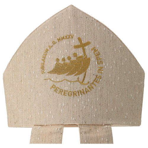 Mitre blanche et or broderie dorée croix ancre Jubilé 2025 2