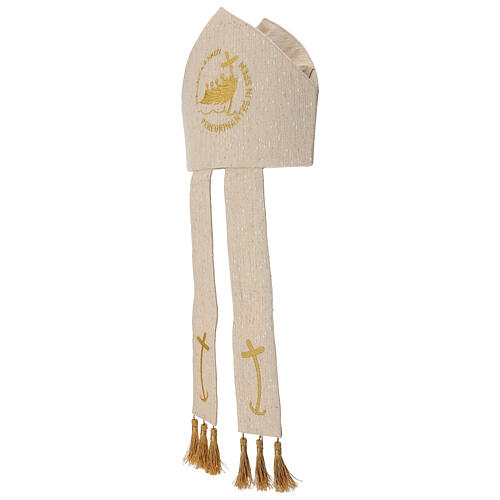 Mitre blanche et or broderie dorée croix ancre Jubilé 2025 3