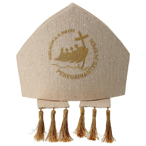 Mitre blanche et or broderie dorée croix ancre Jubilé 2025 5