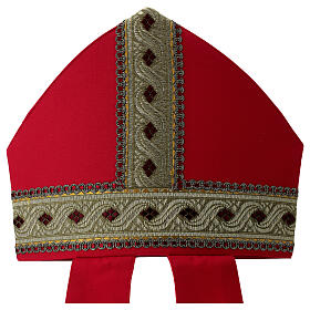 Mitria roja de pura lana con pasamanería dorada