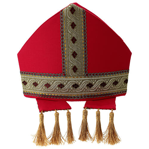 Mitria roja de pura lana con pasamanería dorada 5