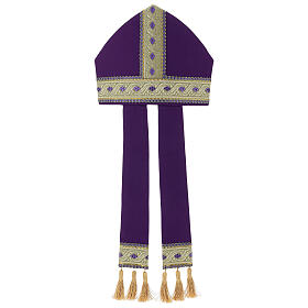 Mitre violette en pure laine avec passementerie dorée