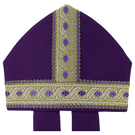 Mitre violette en pure laine avec passementerie dorée