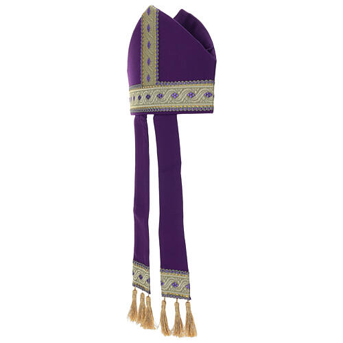 Mitre violette en pure laine avec passementerie dorée 3