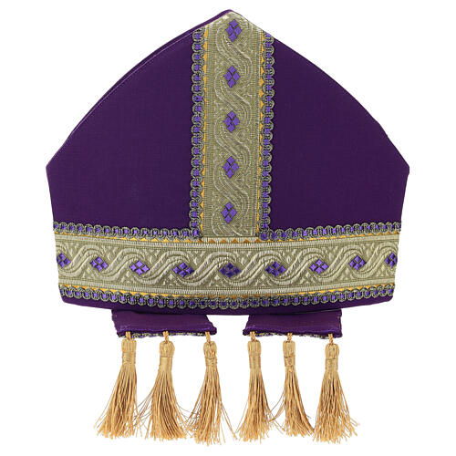 Mitre violette en pure laine avec passementerie dorée 5