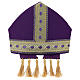 Mitre violette en pure laine avec passementerie dorée s5