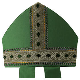 Mitre verte en laine pure avec passementerie dorée