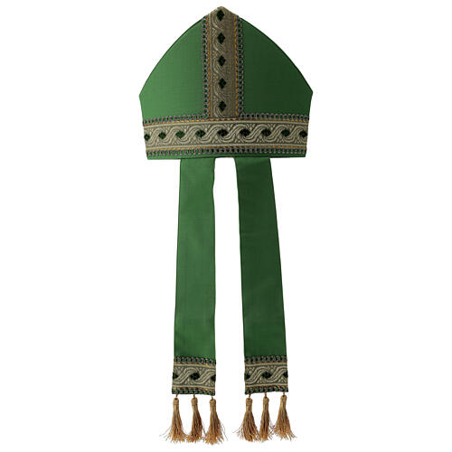 Mitre Hat Pure Green Wool with Golden Trim 1