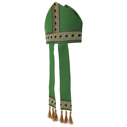 Mitre Hat Pure Green Wool with Golden Trim 3