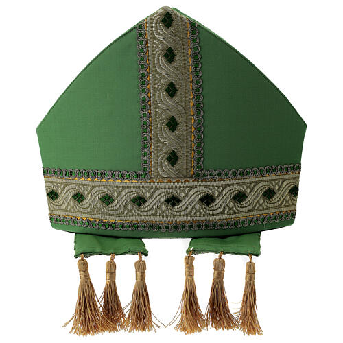 Mitre Hat Pure Green Wool with Golden Trim 5