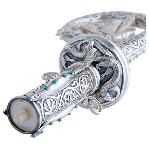 Molina crosier in silver-plated brass with lapis lazuli, St. George against the dragon 10