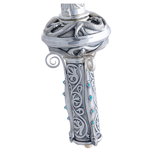 Bishop Staff Silver-plated Brass and Lapis Lazuli St. George Against the Dragon Molina 8