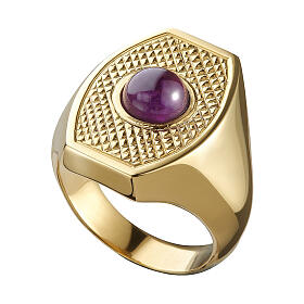 Anello vescovile Molina con gemma viola argento placcato oro