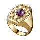Anello vescovile Molina con gemma viola argento placcato oro s1