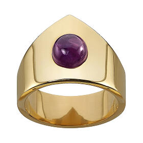 Anello vescovile a punta con gemma viola in argento placcato oro Molina