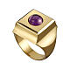 Anello vescovile Molina quadrato con gemma viola argento placcato oro s1