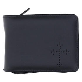 Estuche de cuero verdadero con cruz y corporal de lino blanco 8x10x3 cm