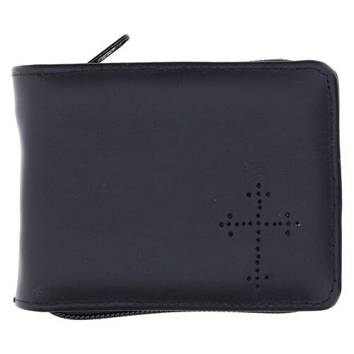 Estuche de cuero verdadero con cruz y corporal de lino blanco 8x10x3 cm 1