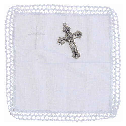 Portateca in vera pelle croce e corporale lino bianco 8x10x3 cm 3