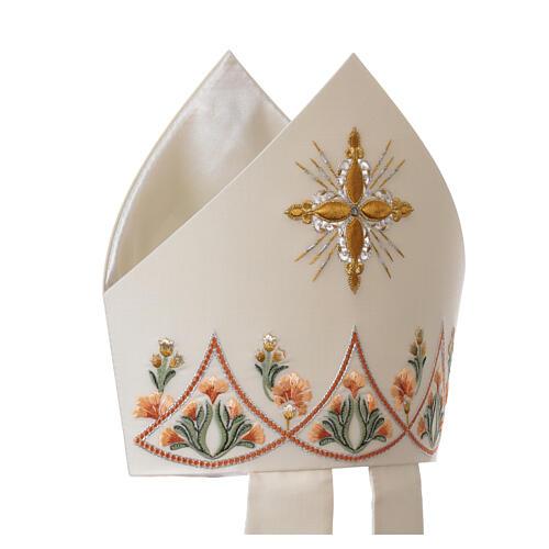 Embroidered wool mitre by Gamma with golden cross, lined interior 2